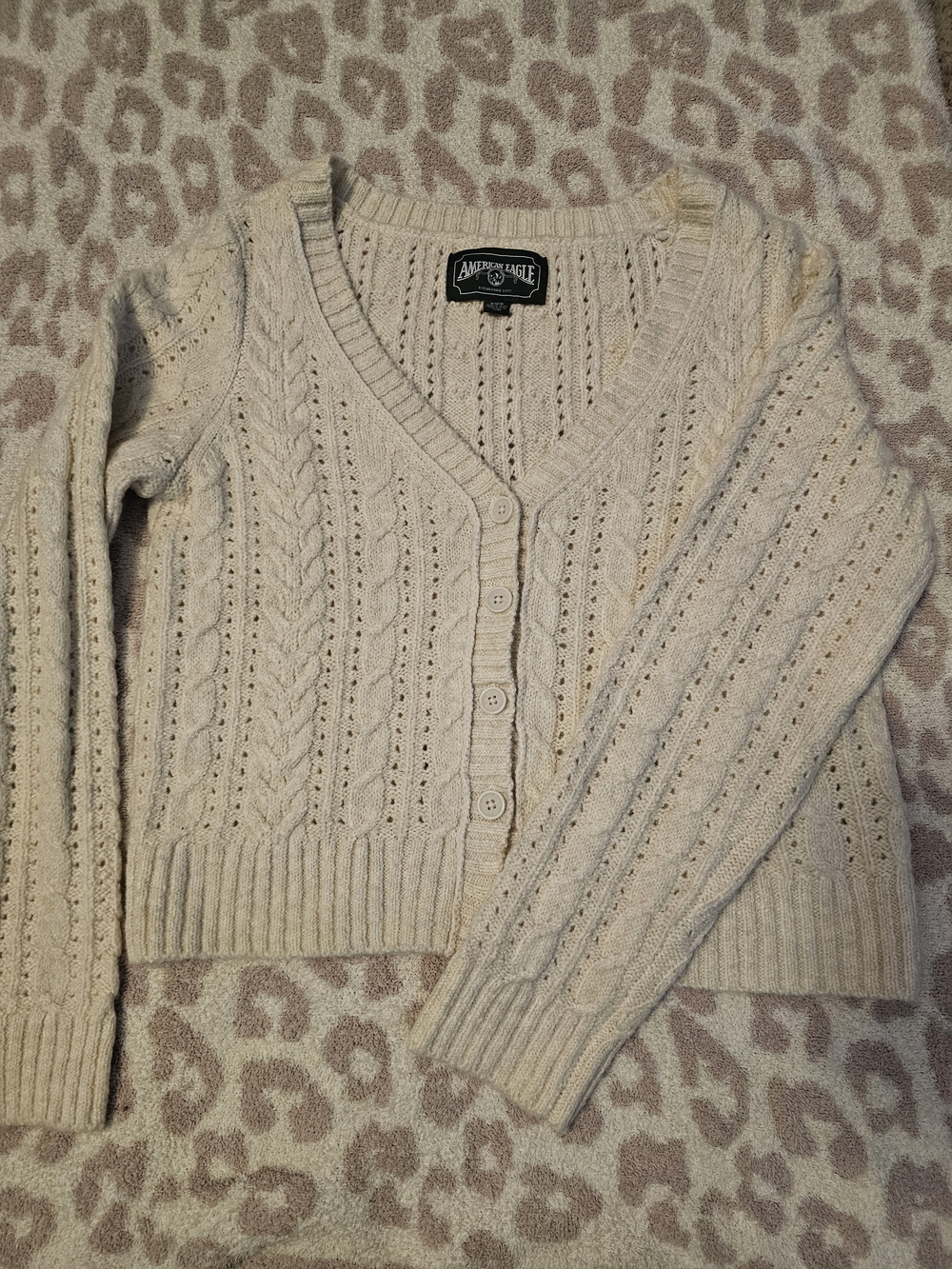 AEO Cream Cable Cardigan Sweater